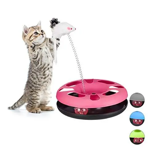 Produktbild: Relaxdays Katzenspielzeug mit Maus, Kugelbahn, Ball mit Glöckchen, Cat Toy, interaktiv, Training & Beschäftigung, grau