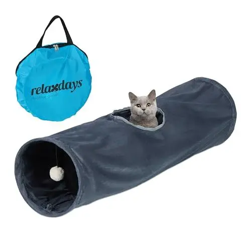Produktbild: Relaxdays Katzentunnel, weiches Plüsch, mit Spielball, Faltbare Katzenröhre, B x D: 88 x 25 cm, Spieltunnel, grau
