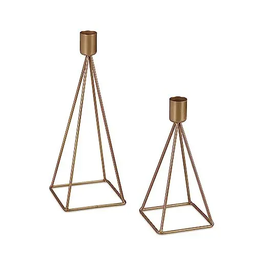 Produktbild: Relaxdays Kerzenständer, 2er Set, geometrisches Design, Verschiedene Größen, Stabkerzenhalter Metall, modern, Kupfer