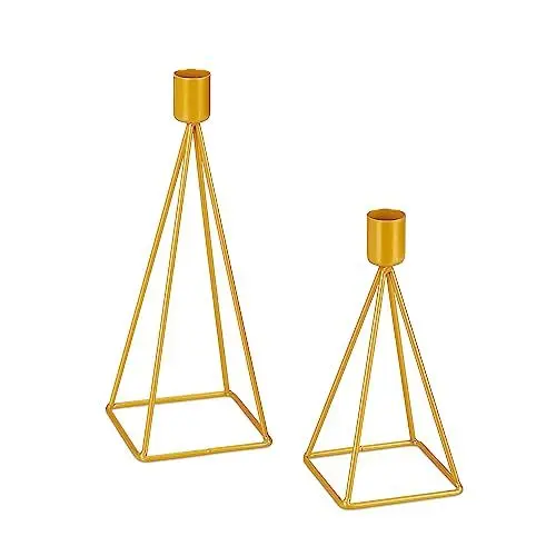 Produktbild: Relaxdays Kerzenständer, 2er Set, geometrisches Design, Verschiedene Größen, Stabkerzenhalter Metall, modern, Gold