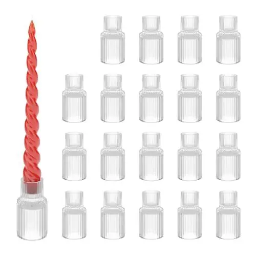 Produktbild: Relaxdays Kerzenständer Stabkerzen, 20er Set, HxD: 7 x 4 cm, aus Glas, geriffelt, runde Stabkerzenhalterung, transparent