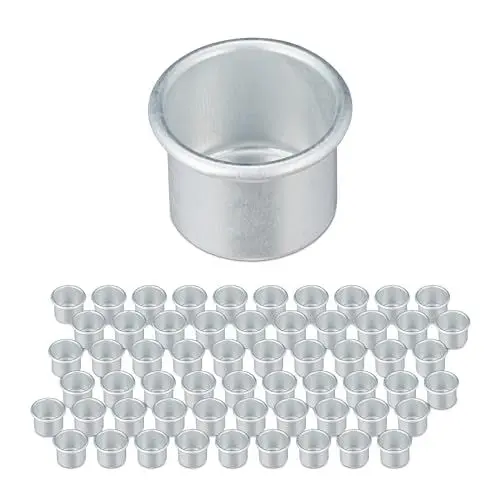 Produktbild: Relaxdays Kerzentüllen, 60er Set, Kerzenhalter für Stabkerzen, Innendurchmesser 22 mm, Aluminium, Kerzeneinsätze, Silber