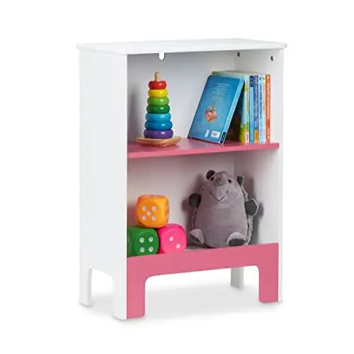 Produktbild: Relaxdays Kinderregal, 2 Fächer, HxBxT: 66x48x24 cm, für Bücher & Spielsachen, Spielzeugregal Kinderzimmer, weiß/rosa