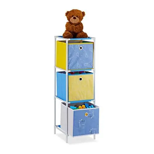 Produktbild: Relaxdays Kinderregal, 3 Boxen, Jungen & Mädchen, Dino-Design, Regal Kinderzimmer, Spielzeug, HBT 89x27,5x30 cm, Gelb