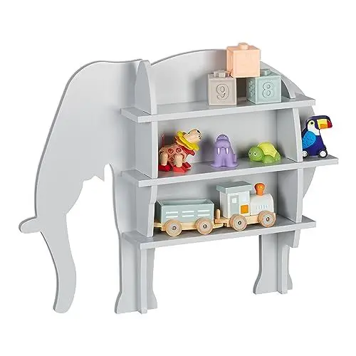 Produktbild: Relaxdays Kinderregal Elefant, 2 offene Fächer, Bücherregal Kinder, Wand, HxBxT: 50x63,5x10 cm, Kinderzimmer Regal, grau