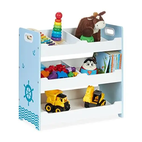 Produktbild: Relaxdays Kinderregal, HBT: 60 x 62,5 x 30 cm, 5 Fächer, MDF, Aufbewahrungsregal Kinderzimmer, Spielzeugregal, weiß/blau, L, Large