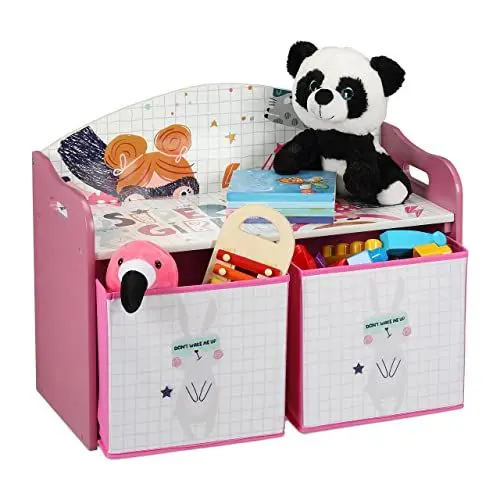 Produktbild: Relaxdays Kinderregal mit 2 Boxen, Heldin-Motiv, Kinderzimmerkommode, HBT: 49x62,5x30 cm, niedriges Spielzeugregal, bunt