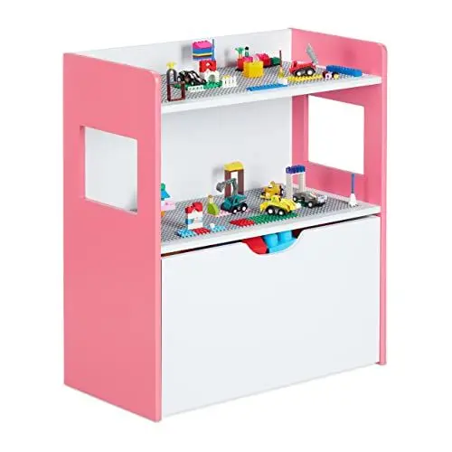 Produktbild: Relaxdays Kinderregal mit Bauplatten, Aufbewahrungsbox mit Rollen, HxBxT: 60 x 52 x 26,5 cm, Spielzeugregal, MDF, bunt