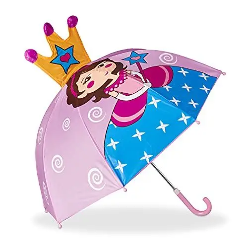 Produktbild: Relaxdays Kinderregenschirm 3D Prinzessin, Regenschirm f. Mädchen, kleiner leichter Stockschirm in Glockenform