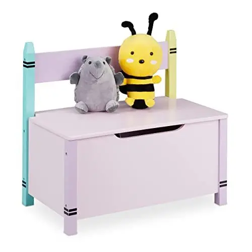 Produktbild: Relaxdays Kindersitzbank mit Stauraum, Kinder Truhenbank, HBT: 54,5 x 60 x 35 cm, MDF, Spielzeugtruhe mit Deckel, bunt