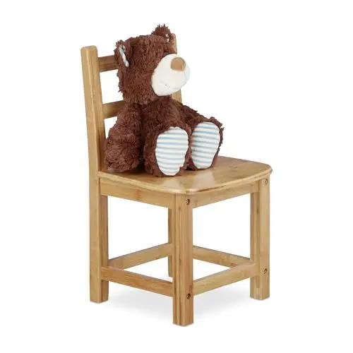 Produktbild: Relaxdays Kinderstuhl RUSTICO aus Bambus, Für Jungen und Mädchen, Kinderzimmer Stuhl, HBT: ca. 50 x 28,5 x 28 cm, natur