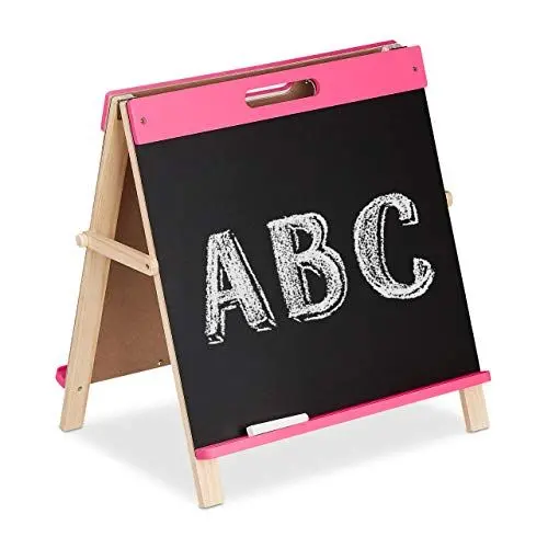 Produktbild: Relaxdays Kindertafel Kreide, doppelseitig, zusammenklappbar, Tischtafel für Kinder, mobil, Kreidetafel Mädchen, pink
