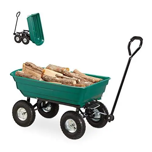 Produktbild: Relaxdays Kippwagen, Gartenwagen mit Kippfunktion, zum Outdoor Transport, Lenkachse, bis 200kg, Luftreifen 3.50-4
