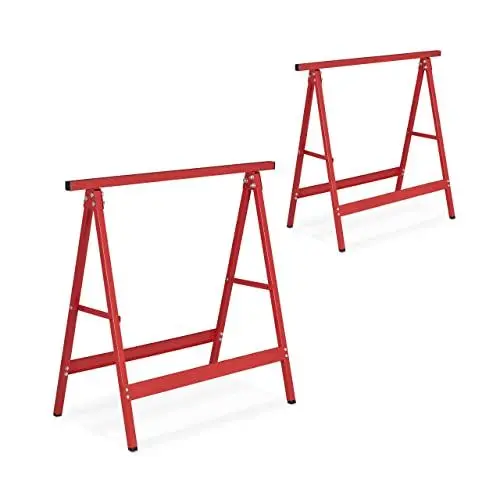 Produktbild: Relaxdays Klappbock, 2er Set, HBT: 75 x 78 x 40 cm, bis 100 kg belastbar, klappbare Arbeitsböcke, Werkstatt, Stahl, rot