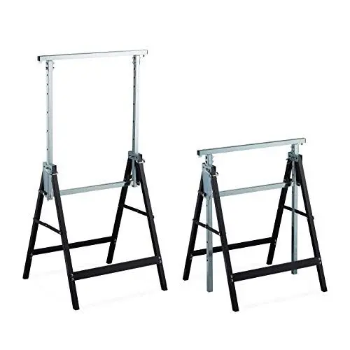 Produktbild: Relaxdays Klappbock, 2er Set, stabiler Gerüstbock, bis 200kg, 7-fach höhenverstellbar 80-130 cm, faltbar, schwarz-silber