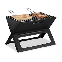 Produktbild: Relaxdays Klappgrill, mit Kohle- und Grillrost, klappbarer Faltgrill, Picknick und Camping, HBT 30x45,5x30cm, schwarz