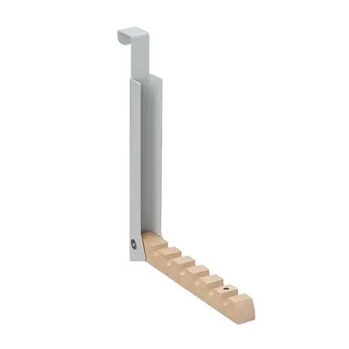 Produktbild: Relaxdays Klapphaken, zum Einhängen, Türgarderobe für 6 Kleiderbügel, Metall und Holz, Haken für 2 cm Türfalz, grau