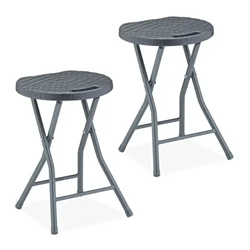 Produktbild: Relaxdays Klapphocker, 2er Set, Rattan-Optik, Garten & Balkon, klappbarer Outdoor Sitzhocker, HTB: 46 x 32 x 29 cm, grau