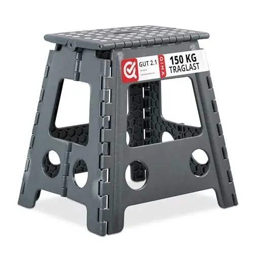 Produktbild: Relaxdays Klapphocker faltbar, Camping Hocker, großer Badhocker, bis 150 kg, Kunststoff, HxBxT: 39 x 39 x 32 cm, grau