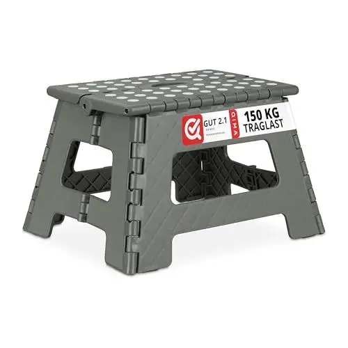 Produktbild: Relaxdays Klapphocker faltbar, Camping Hocker, Kinder Badhocker, bis 150 kg, Kunststoff, HBT: 22 x 35 x 28 cm, hellgrau, Grau, Weiß