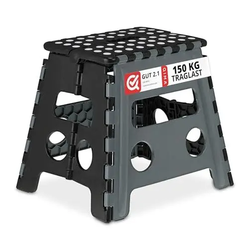 Produktbild: Relaxdays Klapphocker faltbar, Camping Hocker, Kinder Badhocker, bis 150 kg, Kunststoff, HBT: 30x37x29 cm, grau/schwarz