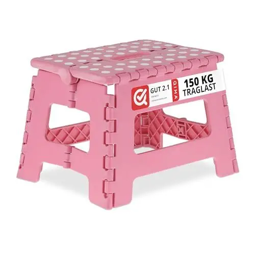Produktbild: Relaxdays Klapphocker faltbar, Camping Hocker, Kinder Badhocker, bis 150 kg, Kunststoff, HxBxT: 22 x 35 x 28 cm, pink