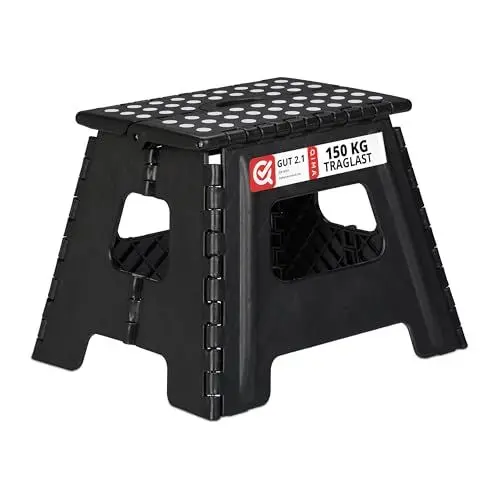 Produktbild: Relaxdays Klapphocker faltbar, Camping Hocker, Kinder Badhocker, bis 150 kg, Kunststoff, HxBxT: 30 x 37 x 29 cm, schwarz