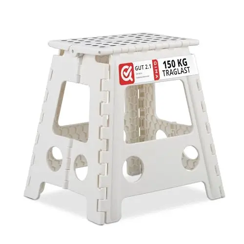Produktbild: Relaxdays Klapphocker faltbar, Camping Hocker, großer Badhocker, bis 150 kg, Kunststoff, HxBxT: 39 x 39 x 32 cm, weiß, XL