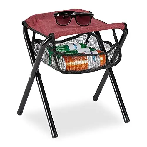 Produktbild: Relaxdays Klapphocker, mit Tasche, bis 120 kg belastbar, faltbar, leicht, Campinghocker HxBxT: 39 x 29 x 35 cm, rot