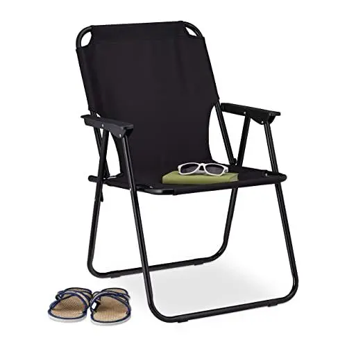 Produktbild: Relaxdays Klappstuhl Camping, leicht, tragbar, bis 100 kg, Polyester, Eisen, Campingstuhl faltbar, Strandstuhl, schwarz