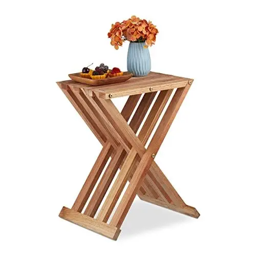 Produktbild: Relaxdays Klapptisch, Walnuss Holz, Wohnzimmer, Balkon & Terrasse, HBT: 44,5 x 34 x 28 cm, Beistelltisch klappbar, natur