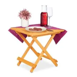 Produktbild: Relaxdays Klapptisch aus Holz, für Wohnzimmer, Balkon & Terrasse, tragbar, stabil, Beistelltisch HBT: 50x50x50 cm, Natur