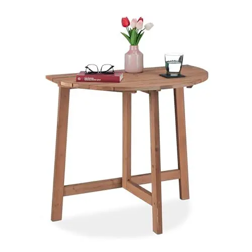 Produktbild: Relaxdays Klapptisch, halbrund, HxBxT: 74 x 80 x 50 cm, Balkon, Terrasse & Garten, Holz, Outdoor, Wandklapptisch, braun