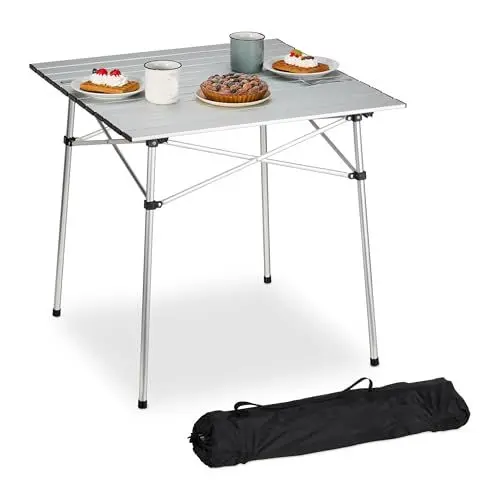 Produktbild: Relaxdays Klapptisch, klappbarer Camping Tisch, HBT: 70 x 70 x 70 cm, Aluminium, Faltbarer Multifunktionstisch, Silber