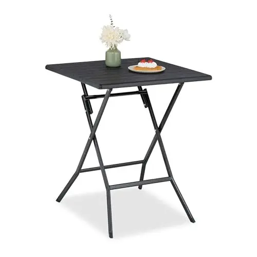 Produktbild: Relaxdays Klapptisch, klappbarer Camping Tisch, HxBxT: 73x62x62 cm, Faltbarer Multifunktionstisch, Gartentisch, schwarz