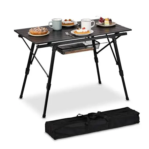 Produktbild: Relaxdays Klapptisch, klappbarer Camping Tisch, höhenverstellbar, Aluminium, faltbar, Alu Multifunktionstisch, schwarz