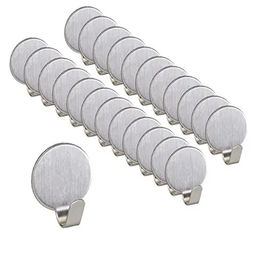 Produktbild: Relaxdays Klebehaken 24er Set, Schlüsselhaken aus Edelstahl, selbstklebend & lösbar, Küche & Bad, Wandhaken rund, Silber