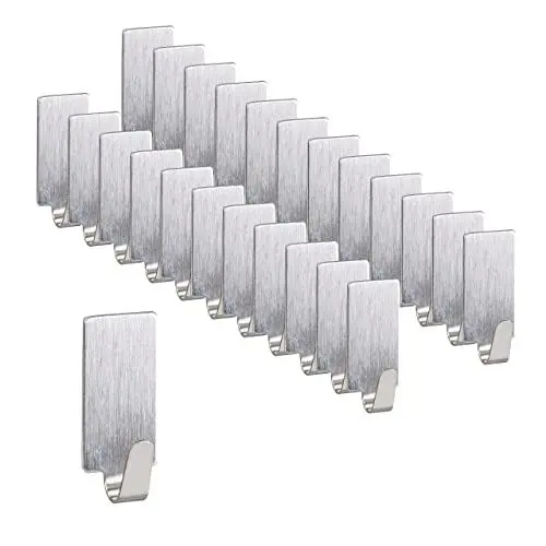 Produktbild: Relaxdays Klebehaken 24er Set, Schlüsselhaken Edelstahl, selbstklebend & lösbar, Küche & Bad, Wandhaken eckig, Silber, Pack