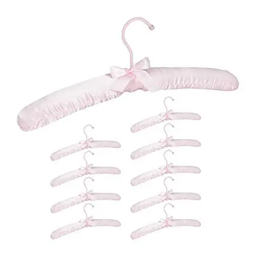 Produktbild: Relaxdays Kleiderbügel Satin, 10er Pack, weich gepolstert, 360° drehbarer Haken, dekorative Schleife, 38 cm breit, rosa 10026615_1237
