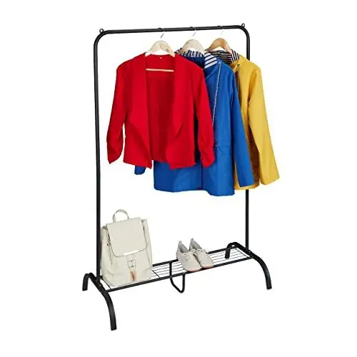Produktbild: Relaxdays Kleiderständer, Metall, mit Ablage, Schlafzimmer, Kleiderstange, HBT: 139 x 90 x 44 cm, freistehend, schwarz