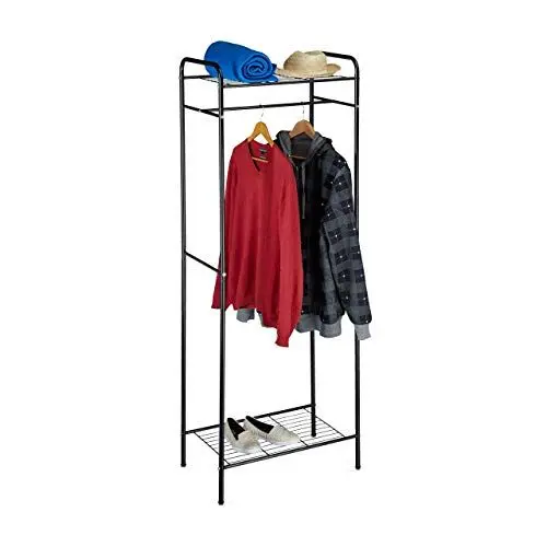 Produktbild: Relaxdays Kleiderständer mit Ablage SANDRA, Metall, Garderobenständer, mit Kleiderstange, Schuhablage auch für Stiefel, HBT: 166 x 60,5 x 38 cm, schwarz