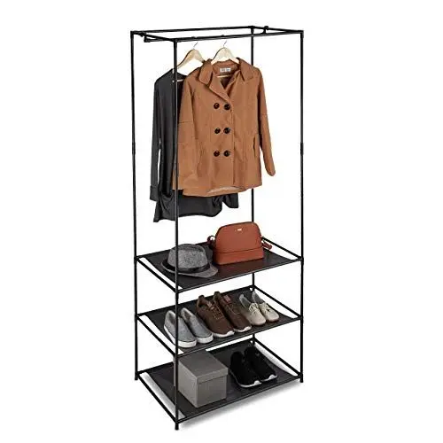 Produktbild: Relaxdays Kleiderständer mit Ablagen, offener Faltschrank m. Kleiderstange, Metall & Stoff, 179,5 x 72 x 48 cm, schwarz