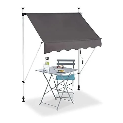Produktbild: Relaxdays Klemmmarkise Balkon, Handkurbel, höhenverstellbar, UV-beständig, ohne Bohren, Polyester, 150 cm breit, grau
