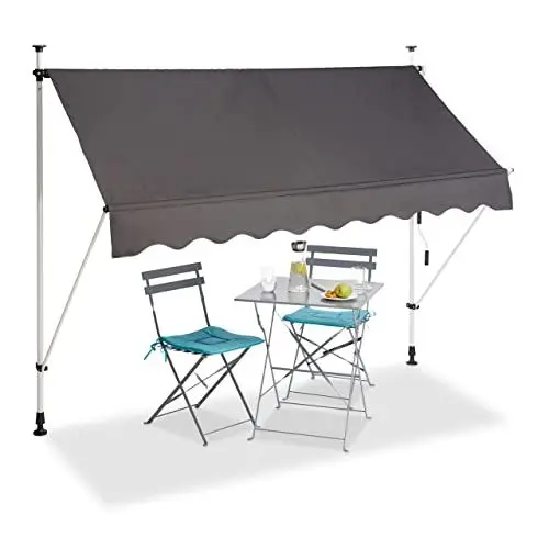 Produktbild: Relaxdays Klemmmarkise Balkon, Handkurbel, höhenverstellbar, UV-beständig, ohne Bohren, Polyester, 250 cm breit, grau