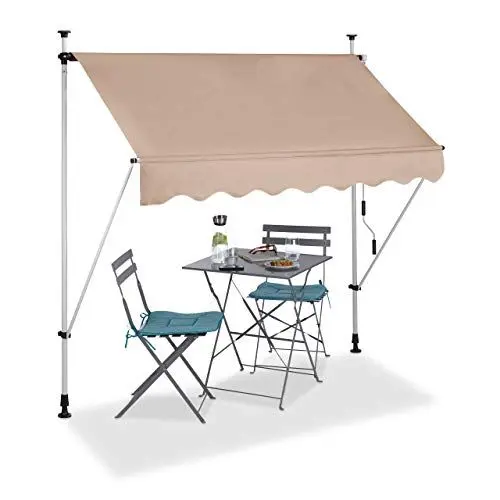 Produktbild: Relaxdays Klemmmarkise, Balkon Sonnenschutz, einziehbar, Fallarm, ohne Bohren, höhenverstellbar, 200 cm breit, beige