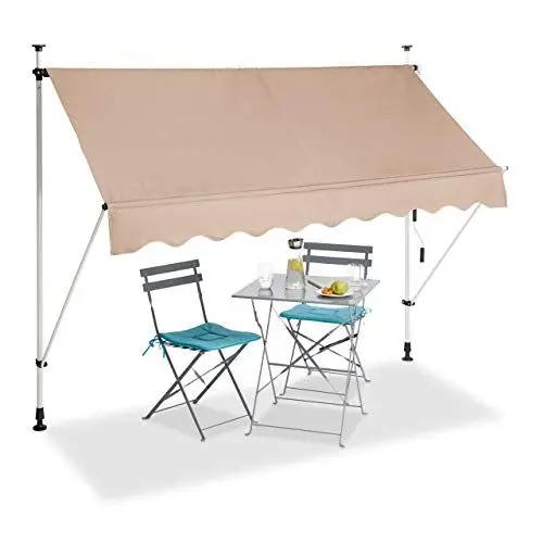 Produktbild: Relaxdays Klemmmarkise, Balkon Sonnenschutz, einziehbar, Fallarm, ohne Bohren, höhenverstellbar, 250 cm breit, beige