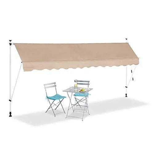 Produktbild: Relaxdays Klemmmarkise, Balkon Sonnenschutz, einziehbar, Fallarm, ohne Bohren, höhenverstellbar, 400 cm breit, beige