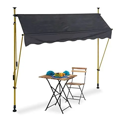 Produktbild: Relaxdays Klemmmarkise, Verschiedene Breiten, höhenverstellbar, ohne Bohren, UV-beständig, Sonnenschutz, anthrazit/Gold