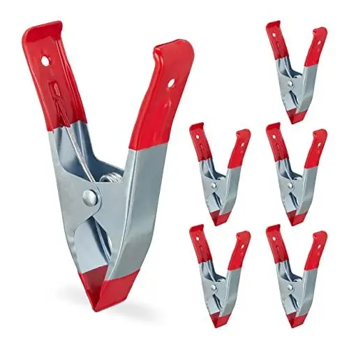 Produktbild: Relaxdays Klemmzwingen Metall, große Federzwingen im 6er Set, Spannweite 50 mm, Foto, Pool, Leimklemmen 145 mm, rot