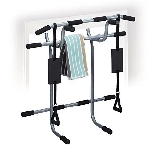 Produktbild: Relaxdays Klimmzugstange Tür, 2-teilig, HxBxT: 100 x 92 x 52 cm, Griffpolster, ohne Bohren, Hometrainer, silber/schwarz